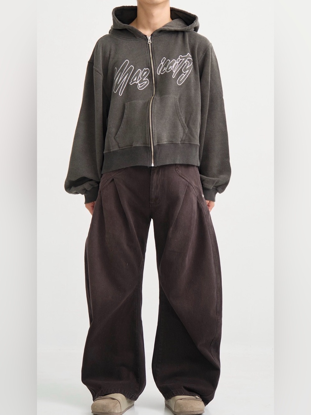 CONZ Brown Barrel Leg Jeans Sculptural Balloon Utility Pants